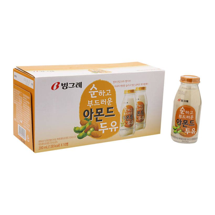 Thùng Sữa Đậu Nành Và Hạnh Nhân Binggrae 10 Chai 200ml