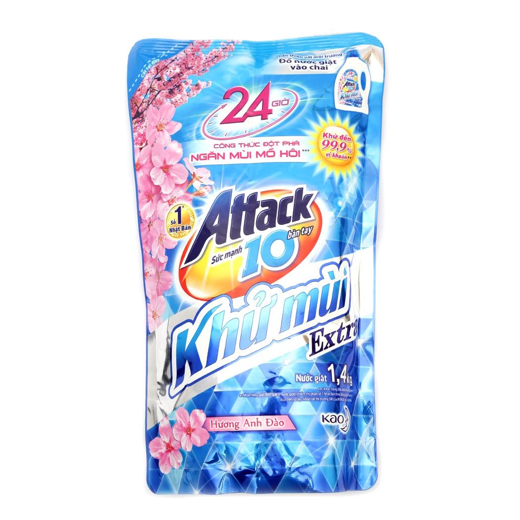 Nước Giặt Attack Khử Mùi Túi 1.4kg - Hương Hoa Anh Đào