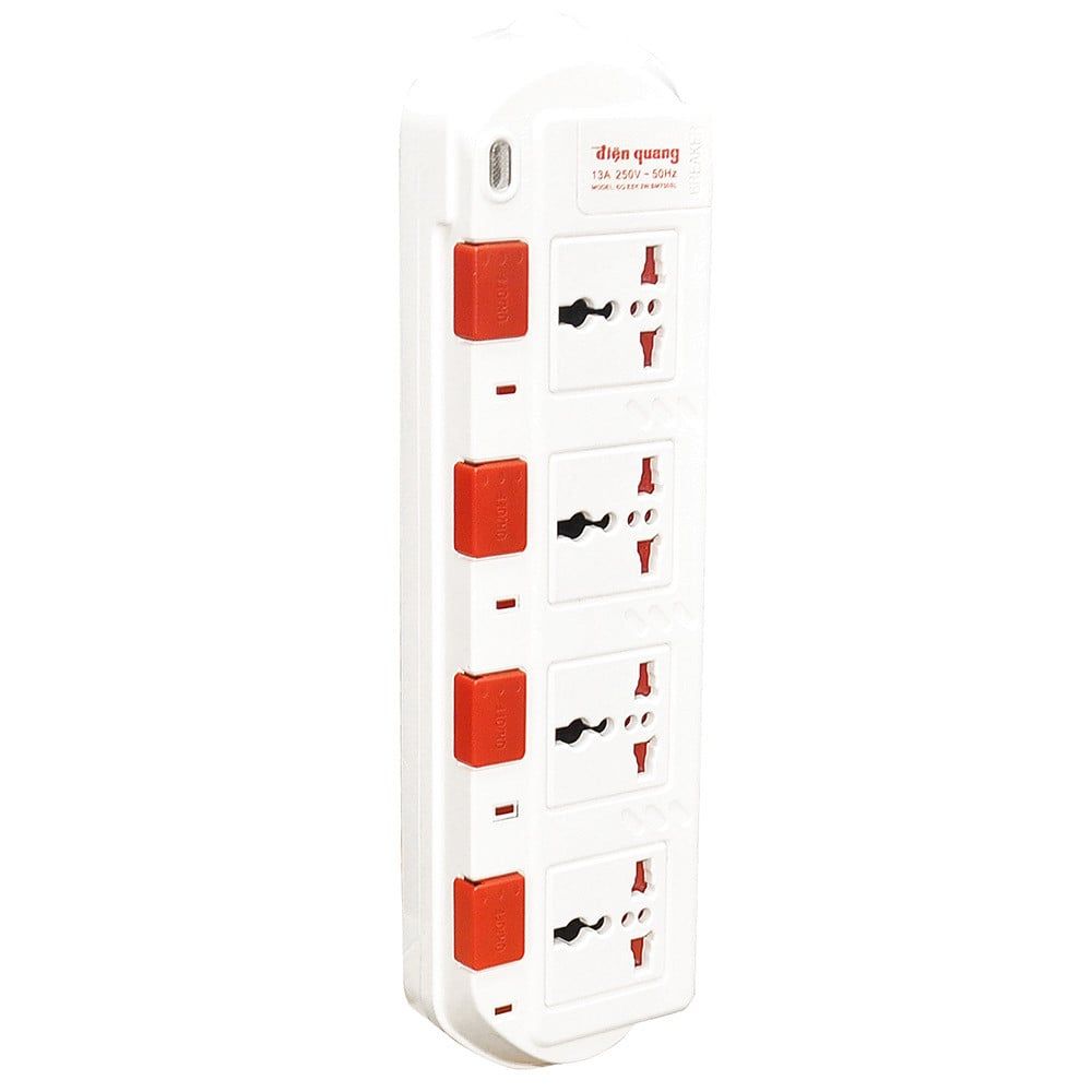 Ổ CẮM ĐIỆN QUANG ESK 2W.SM740SL - 4 LỖ 3 CHẤU DÂY 2M TRẮNG ĐỎ