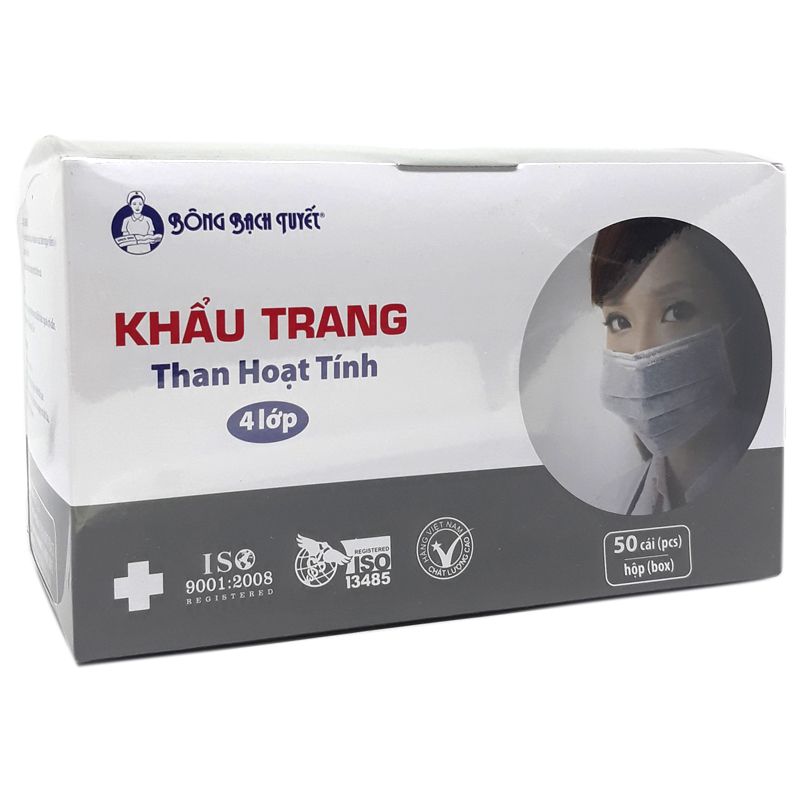 Khẩu Trang Than Hoạt Tính Bông Bạch Tuyết - Hộp 50 Cái