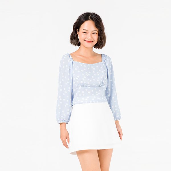 Áo Croptop Cổ Vuông, Tay Chun Màu Chấm Bi Vien Tran V61B20H045-D3315