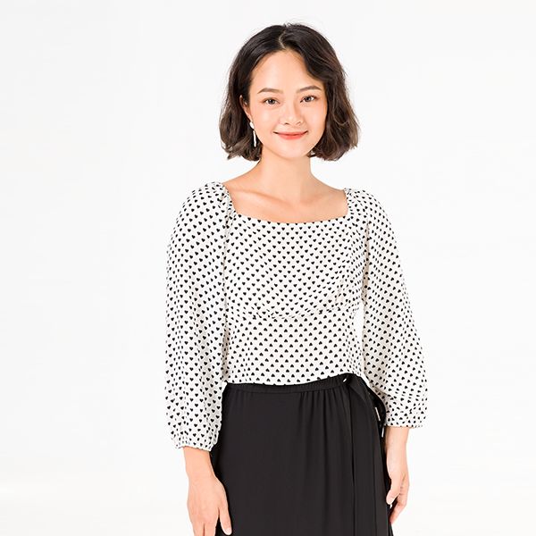 Áo Croptop Cổ Vuông, Tay Chun Họa Tiết Vien Tran V61B20H045-P1514