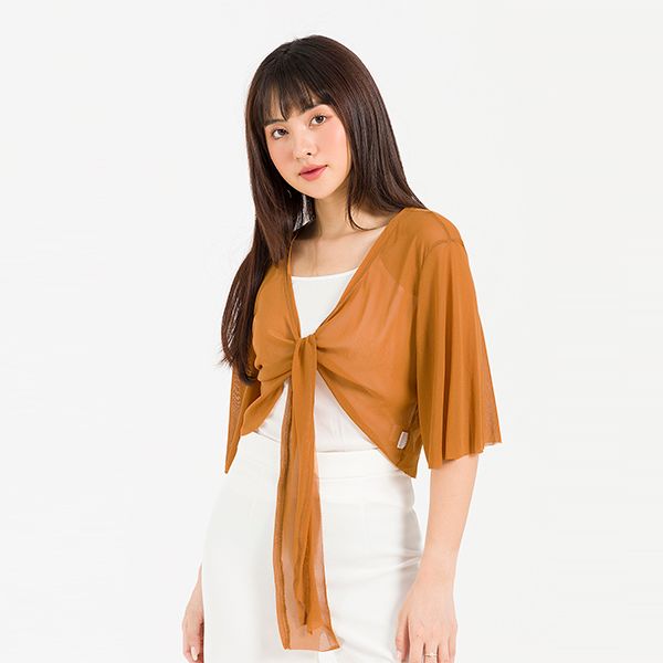 Áo Kiểu Buộc Vạt Vien Tran Màu Nâu