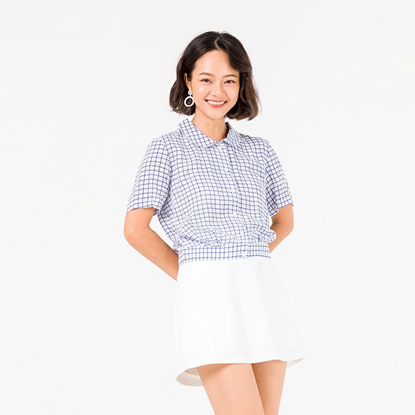 Áo Sơ Mi Cổ Sen Kẻ Caro Vien Tran V61H20H034-C1531