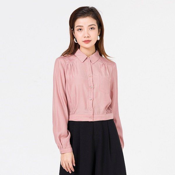 Áo Sơ Mi Cổ Đức Bo Gấu Vien Tran Màu Hồng Đất