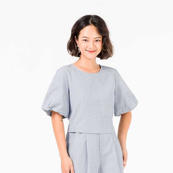 Áo Croptop Tay Bồng Kẻ Caro Vien Tran V61R20H004-C1532