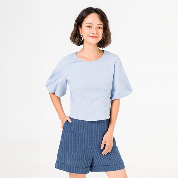 Áo Croptop Tay Bồng Màu Xanh Dương Vien Tran V61R20H004-S3300