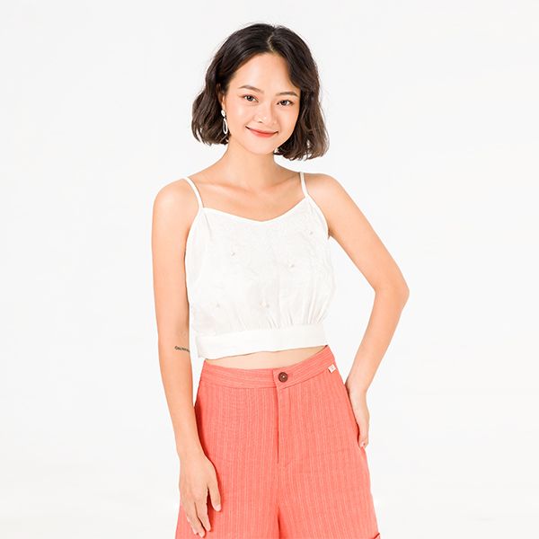 Áo Croptop 2 Dây Đính Trai Màu Trắng Vien Tran V61R20H052-S1501