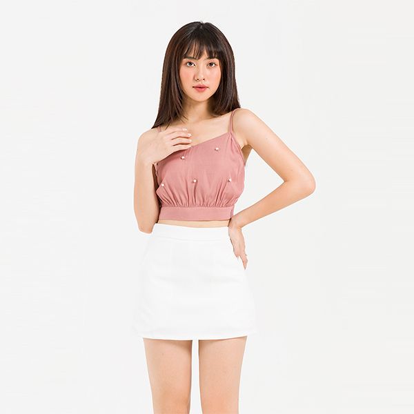 Áo Croptop 2 Dây Đính Trai Vien Tran Màu Hồng Vỏ Đỗ