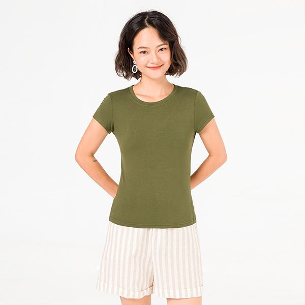 Áo Thun Khoét Lưng Màu Rêu Vien Tran V61S20H048-S4400