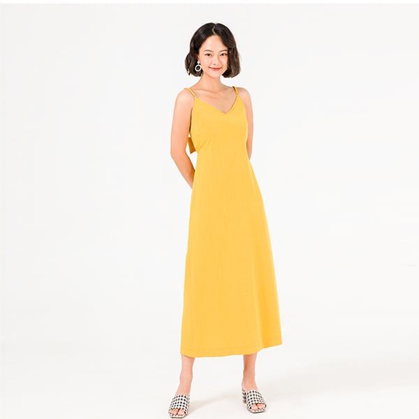 Đầm Maxi 2 Dây, Nơ Lưng Màu Vàng Vien Tran V63M20H041-S2700