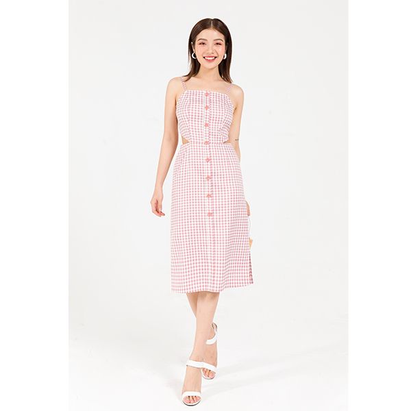 Đầm Maxi 2 Dây Cắt Eo Màu Kẻ Caro Vien Tran V63R20H021-C1522