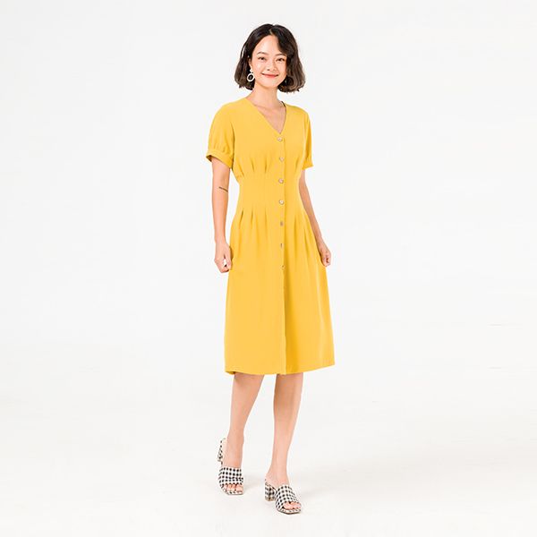 Đầm A Chiết Ly Eo Màu Be Vien Tran V63R20H032-S2700