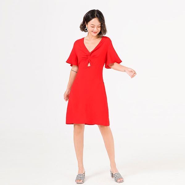 Đầm A Vặn Ngực Màu Đỏ Vien Tran V63R20H036-S2400