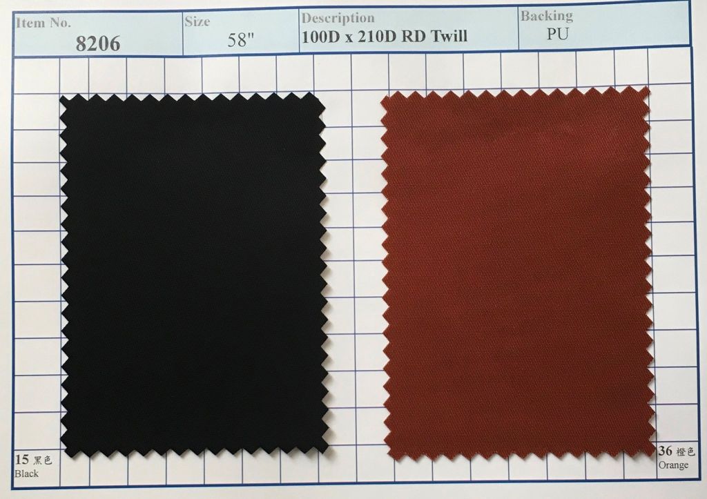 Item 8206: 100D X 210D RD Twill Backing PU