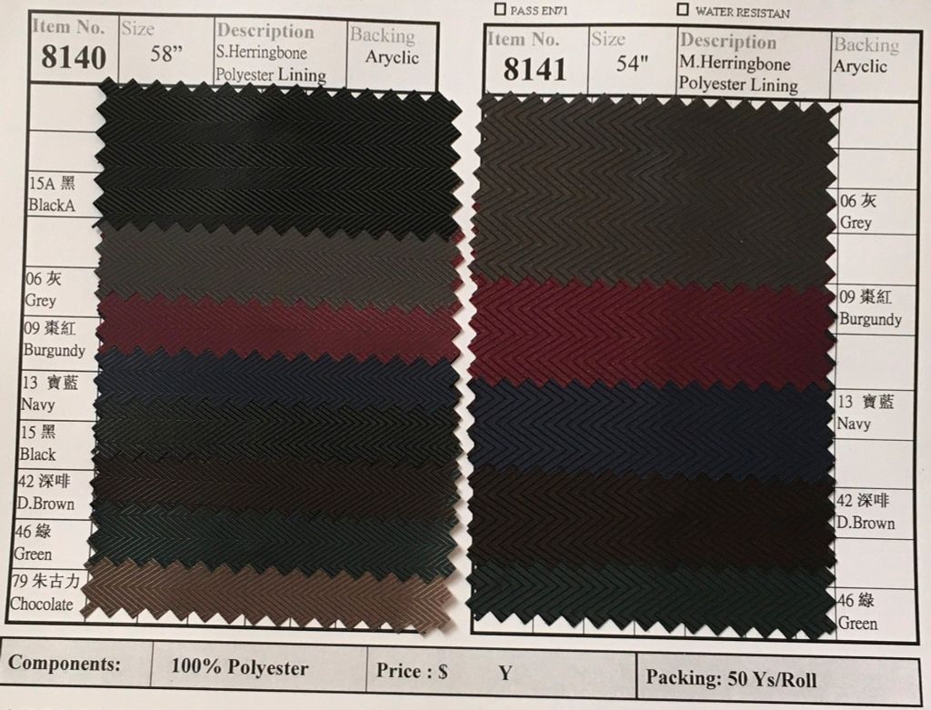 Item 8140-8141: S. Herringbone Polyester lining Backing Acryclic