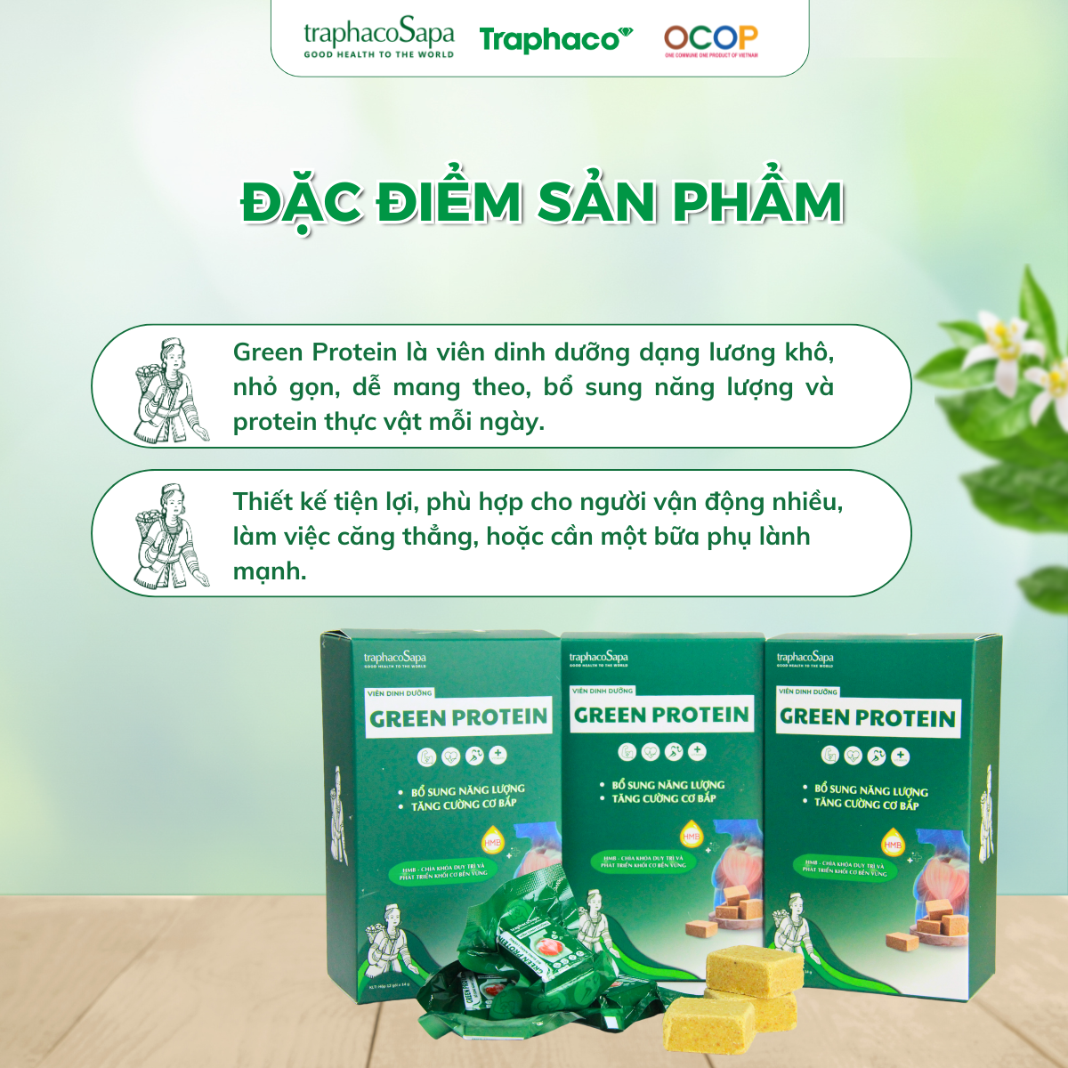 Viên Dinh Dưỡng Green Protein TRAPHACOSAPA hộp 12 viên dạng lương khô