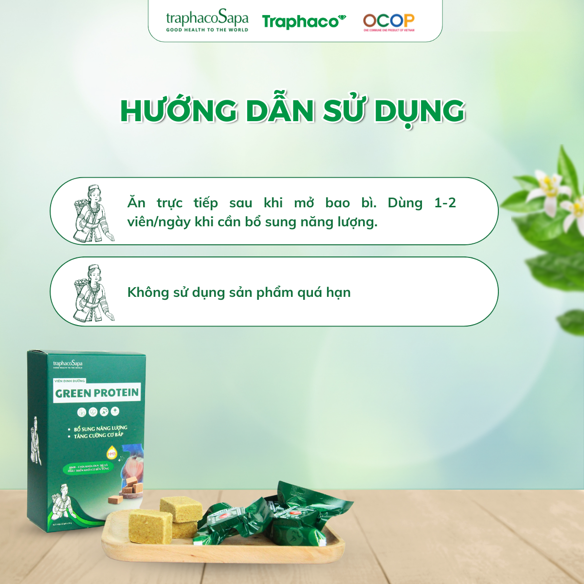 Viên Dinh Dưỡng Green Protein TRAPHACOSAPA hộp 12 viên dạng lương khô