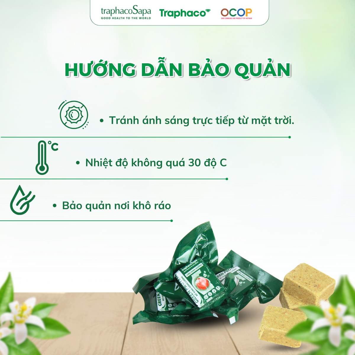 Viên Dinh Dưỡng Green Protein TRAPHACOSAPA hộp 12 viên dạng lương khô