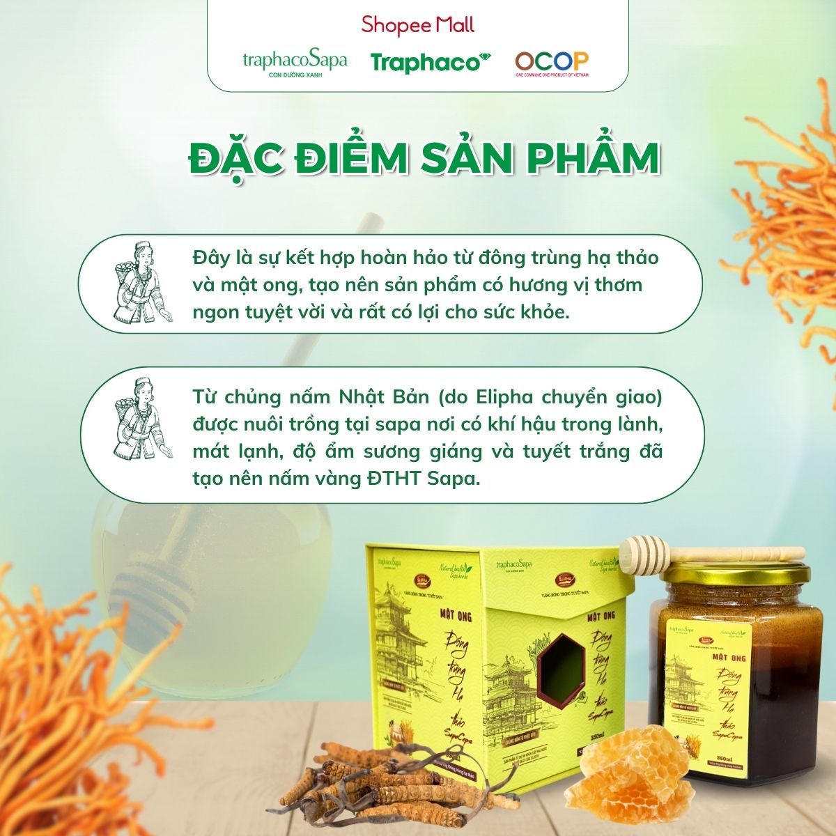 Đông Trùng Hạ Thảo Ngâm Mật Ong Sapaceps TRAPHACOSAPA Tăng Miễn Dịch Cải Thiện Trí Nhớ Giảm Mệt Mỏi 350ml