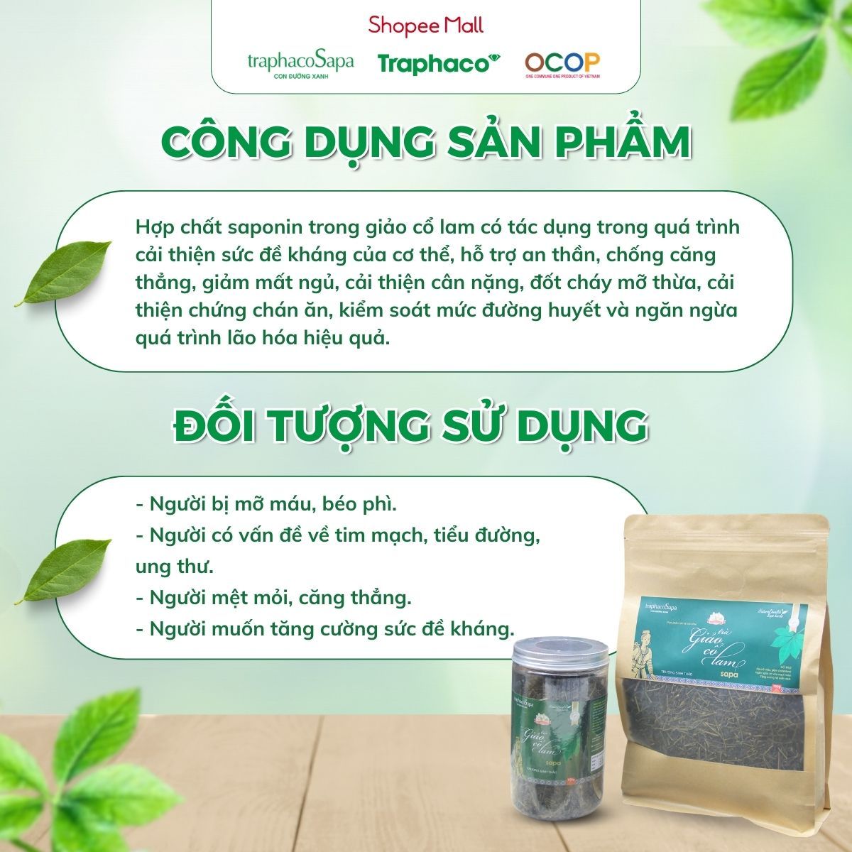 Trà Thảo Dược Giảo Cổ Lam Sapa TRAPHACOSAPA Loại 5 Lá OCOP 3 Sao Giảm Căng Thẳng Kiểm Soát Đường Huyết 350gr