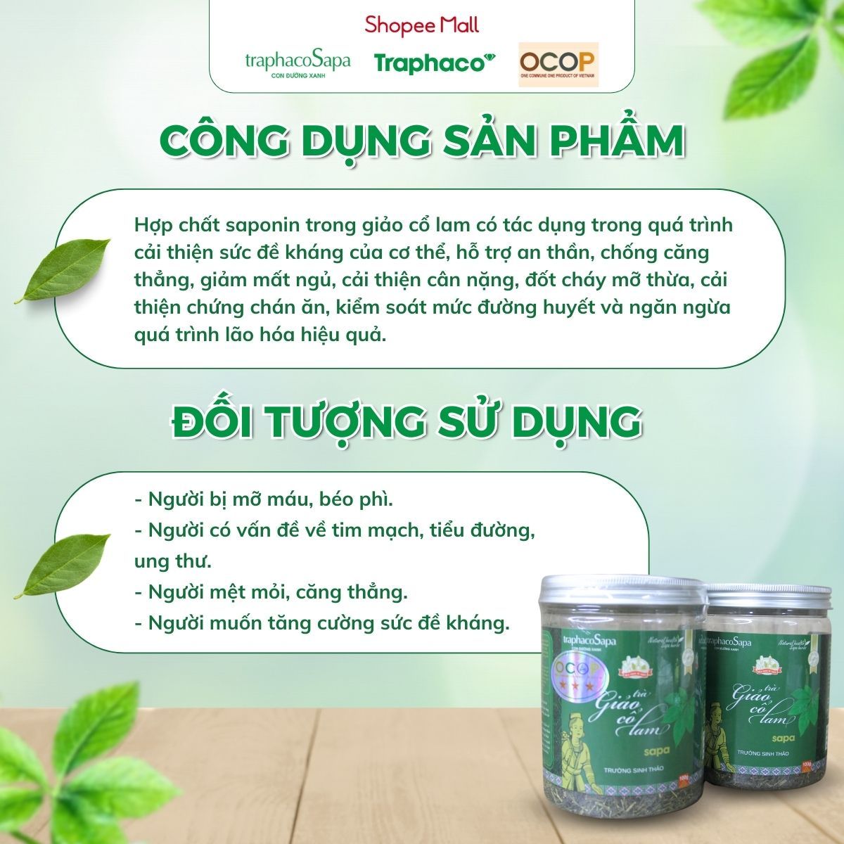 Trà Thảo Dược Giảo Cổ Lam Sapa TRAPHACOSAPA Loại 5 Lá OCOP 3 Sao 100-350gr