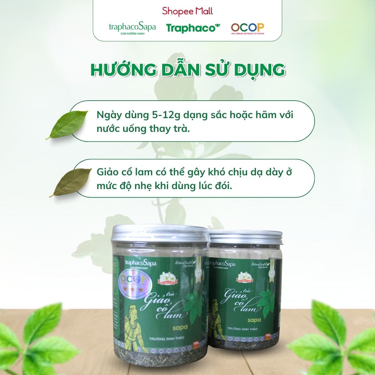Trà Thảo Dược Giảo Cổ Lam Sapa TRAPHACOSAPA Loại 5 Lá OCOP 3 Sao 100-350gr