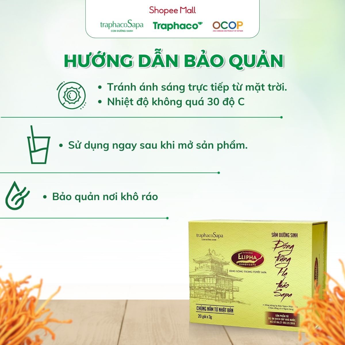 Trà Phun Sương Dưỡng Sinh Đông Trùng Hạ Thảo TRAPHACOSAPA Tốt Cho Sức Khoẻ Xua Tan Mệt Mỏi Hộp 20 Gói