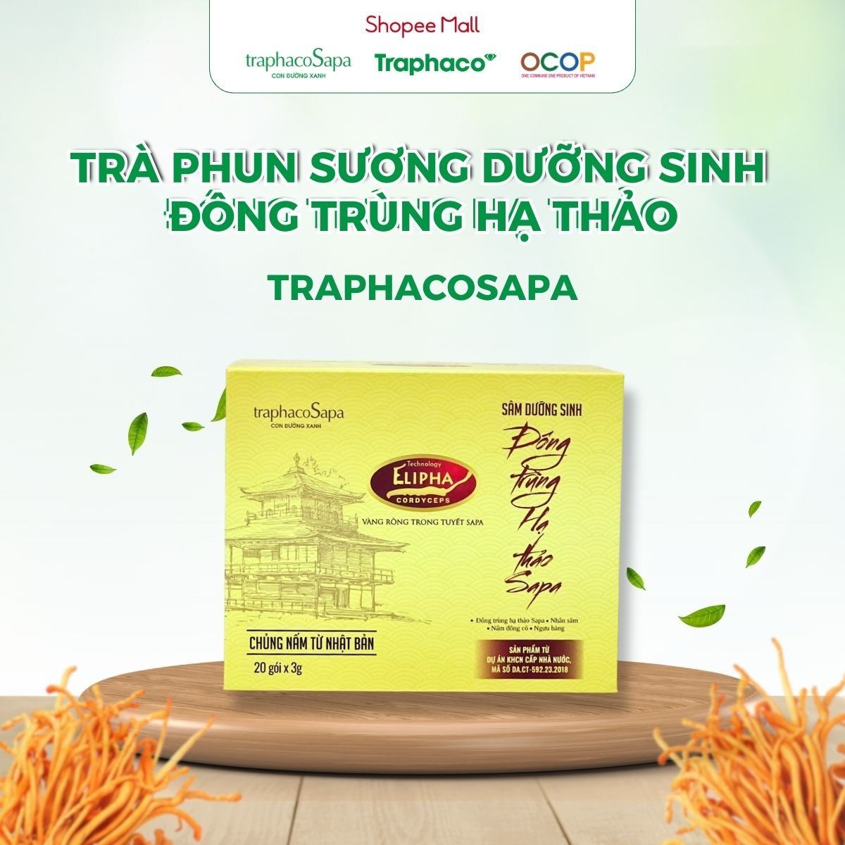 Trà Phun Sương Dưỡng Sinh Đông Trùng Hạ Thảo TRAPHACOSAPA Tốt Cho Sức Khoẻ Xua Tan Mệt Mỏi Hộp 20 Gói