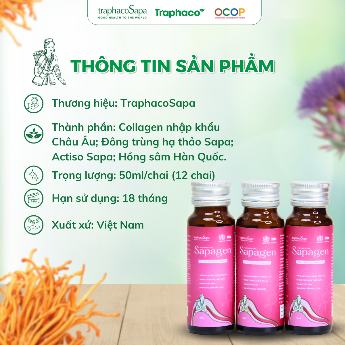 Nước Uống Collagen Sapagen TRAPHACOSAPA hộp 12 chai 50ml