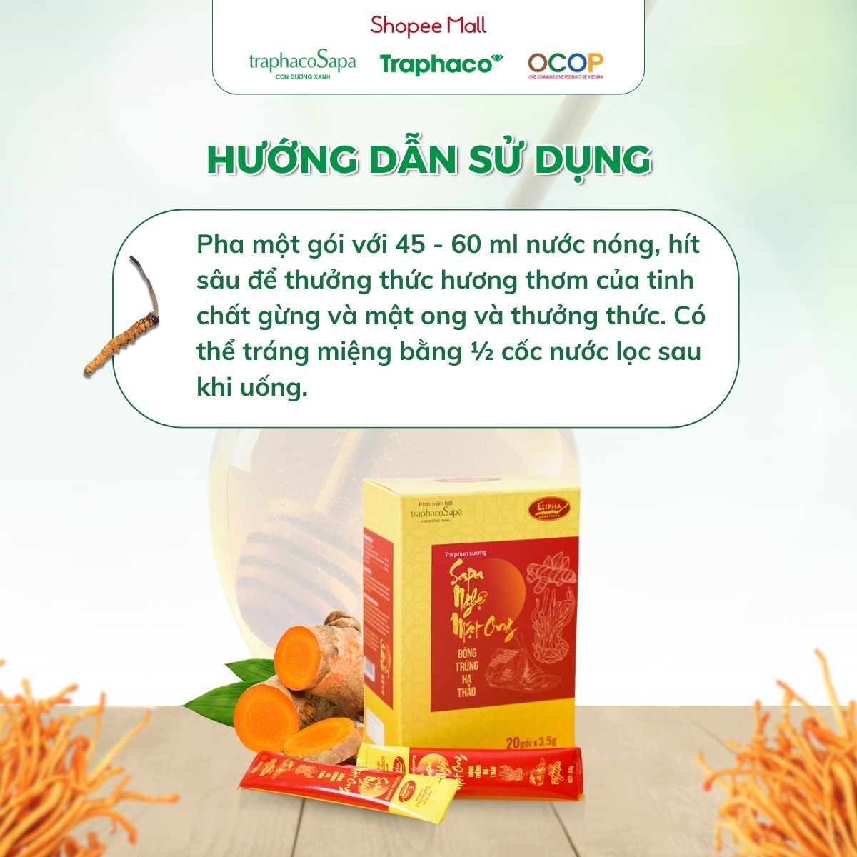 Trà Phun Sương Nghệ Mật Ong Đông Trùng Hạ Thảo Sapa TRAPHACOSAPA Giảm Mệt Mỏi Nâng Cao Cuộc Sống Hộp 20 Gói