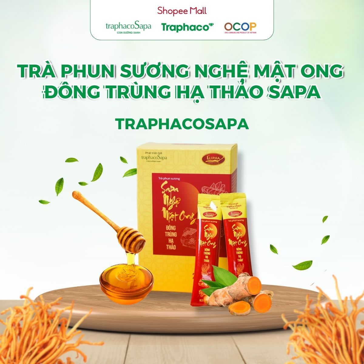 Trà Phun Sương Nghệ Mật Ong Đông Trùng Hạ Thảo Sapa TRAPHACOSAPA Giảm Mệt Mỏi Nâng Cao Cuộc Sống Hộp 20 Gói