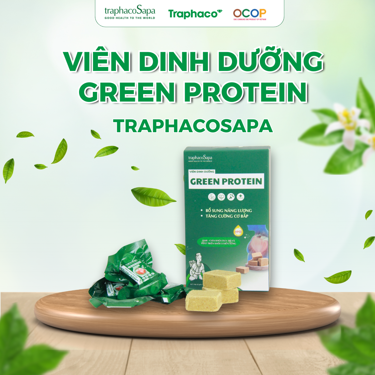 Viên Dinh Dưỡng Green Protein TRAPHACOSAPA hộp 12 viên dạng lương khô
