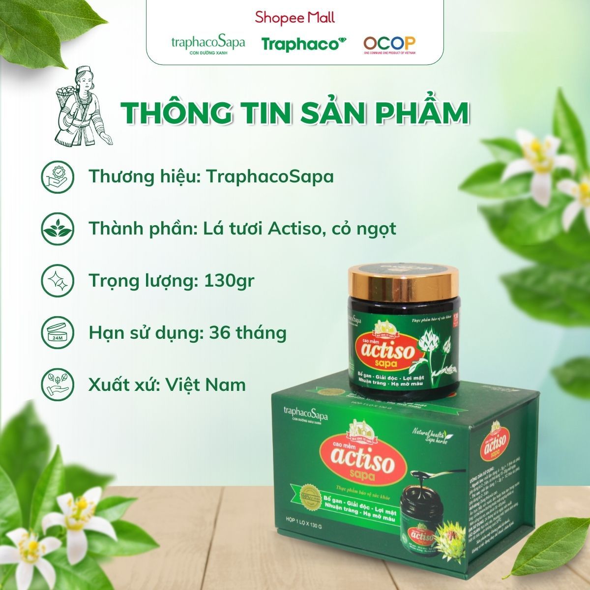 Cao Mềm Atiso Sapa TRAPHACOSAPA Loại Đậm Đặc Actiso OCOP 5 Sao Hỗ Trợ Gan Giảm Nám Dị Ứng 130gr