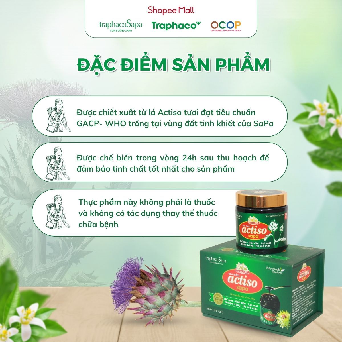 Cao Mềm Atiso Sapa TRAPHACOSAPA Loại Đậm Đặc Actiso OCOP 5 Sao Hỗ Trợ Gan Giảm Nám Dị Ứng 130gr
