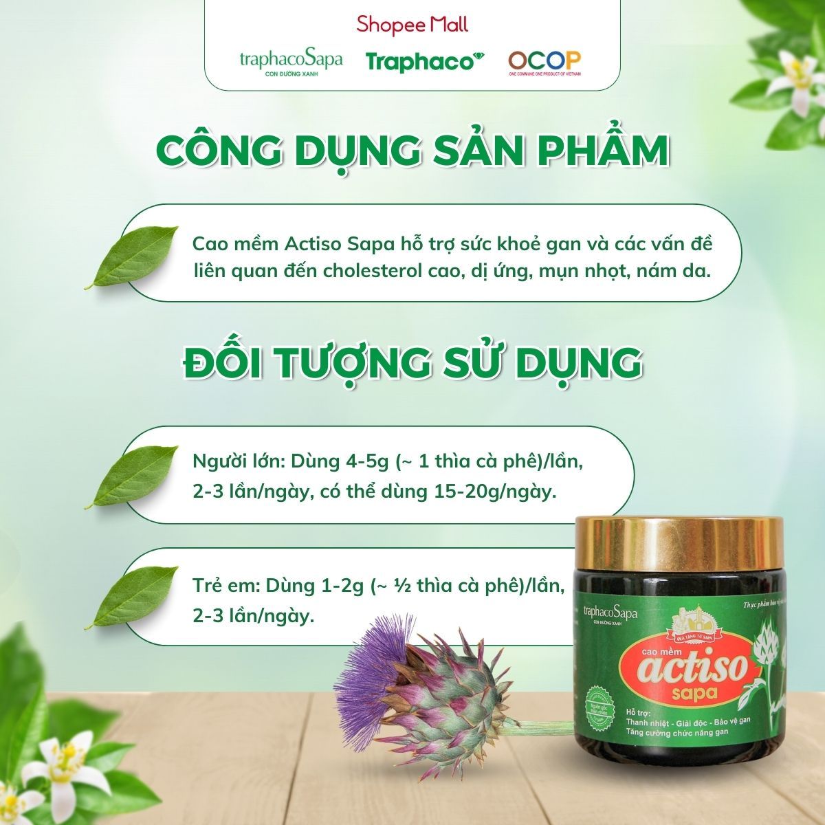 Cao Mềm Atiso Sapa TRAPHACOSAPA Loại Đậm Đặc Actiso OCOP 5 Sao Hỗ Trợ Gan Giảm Nám Dị Ứng 130gr