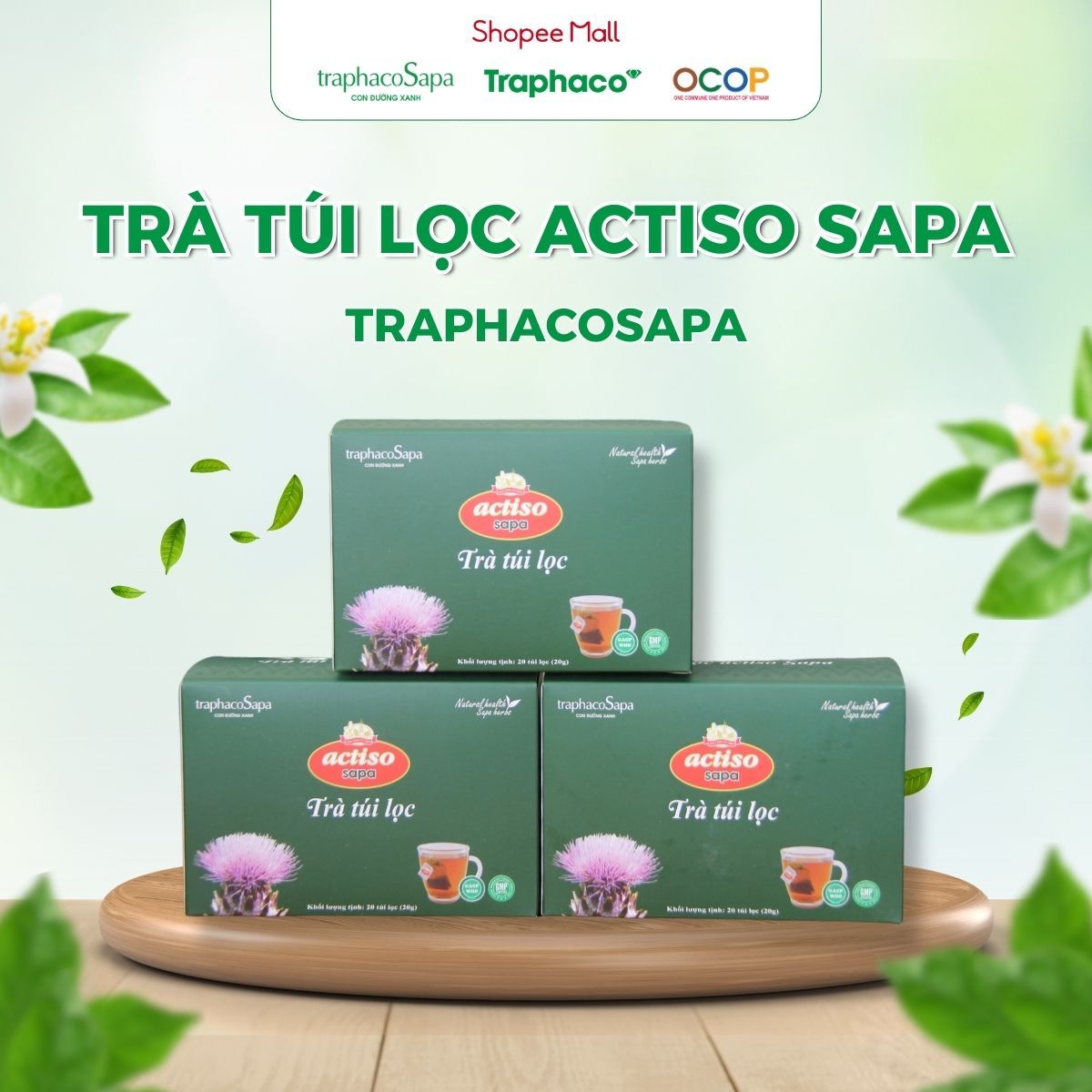 Trà Túi Lọc Actiso/ Atiso Sapa TRAPHACOSAPA Hỗ Trợ Sức Khoẻ Thanh Lọc Cơ Thể Hộp 20 Túi Lọc