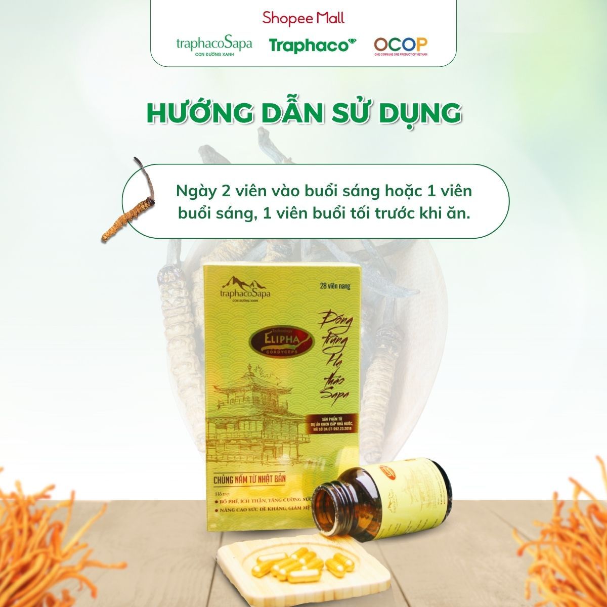 Viên Nang Đông Trùng Hạ Thảo Sapa TRAPHACOSAPA OCOP 3 Sao Tăng Sức Đề Kháng Giảm Mệt Mỏi Hộp 28 Viên