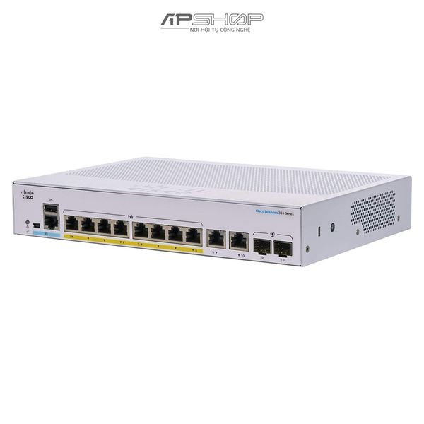 Switch Cisco CBS350 Managed 8Port GE, Full PoE, Ext PS, 2x1G Combo - Hàng chính hãng