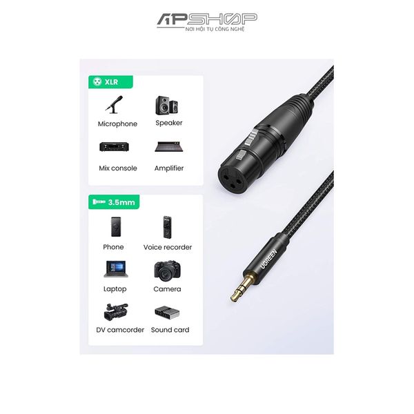 Cáp âm thanh Ugreen XLR to 3.5mm | Chính hãng