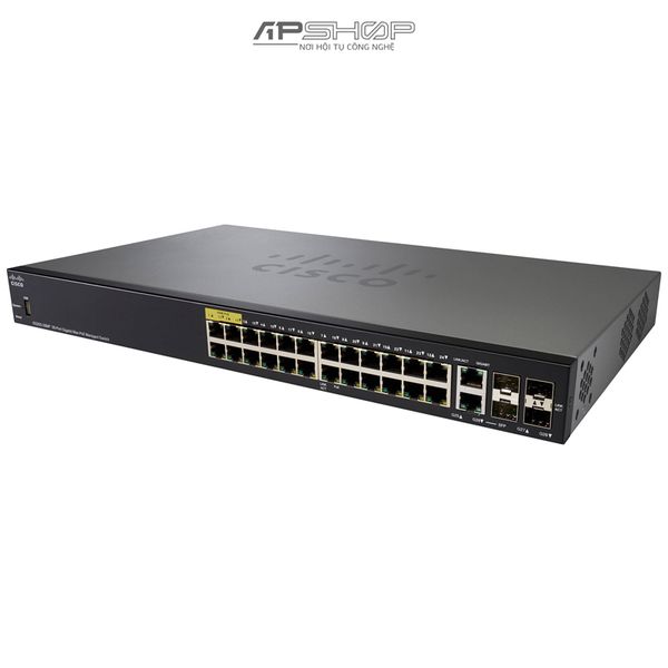 Switch Cisco SG350 24Port PoE+ (support 60W PoE Port) Gigabit with 382W power budget + 2 Gigabit copper/SFP combo + 2 SFP ports Managed Switch - Hàng chính hãng