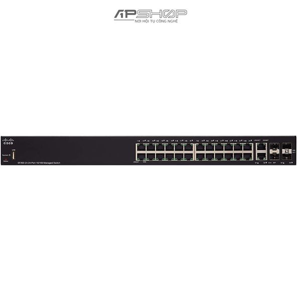 Switch Cisco SF350 24Port PoE+, 10/100Mbps with 185W power budget (support 60W PoE Port) + 2 Gigabit copper/SFP combo + 2 SFP ports Managed Switch - Hàng chính hãng