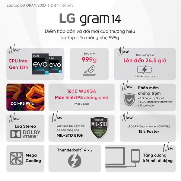 Laptop doanh nhân LG Gram 2023 14Z90R | i5 | Ram 16GB | SSD 256GB | Win 11 Home | Grey | Chính hãng