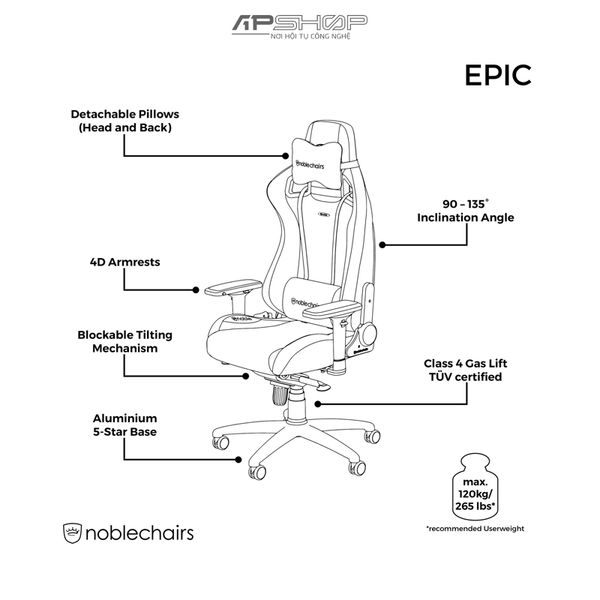 Ghế Noblechairs Epic Real Leather Black | Chính hãng