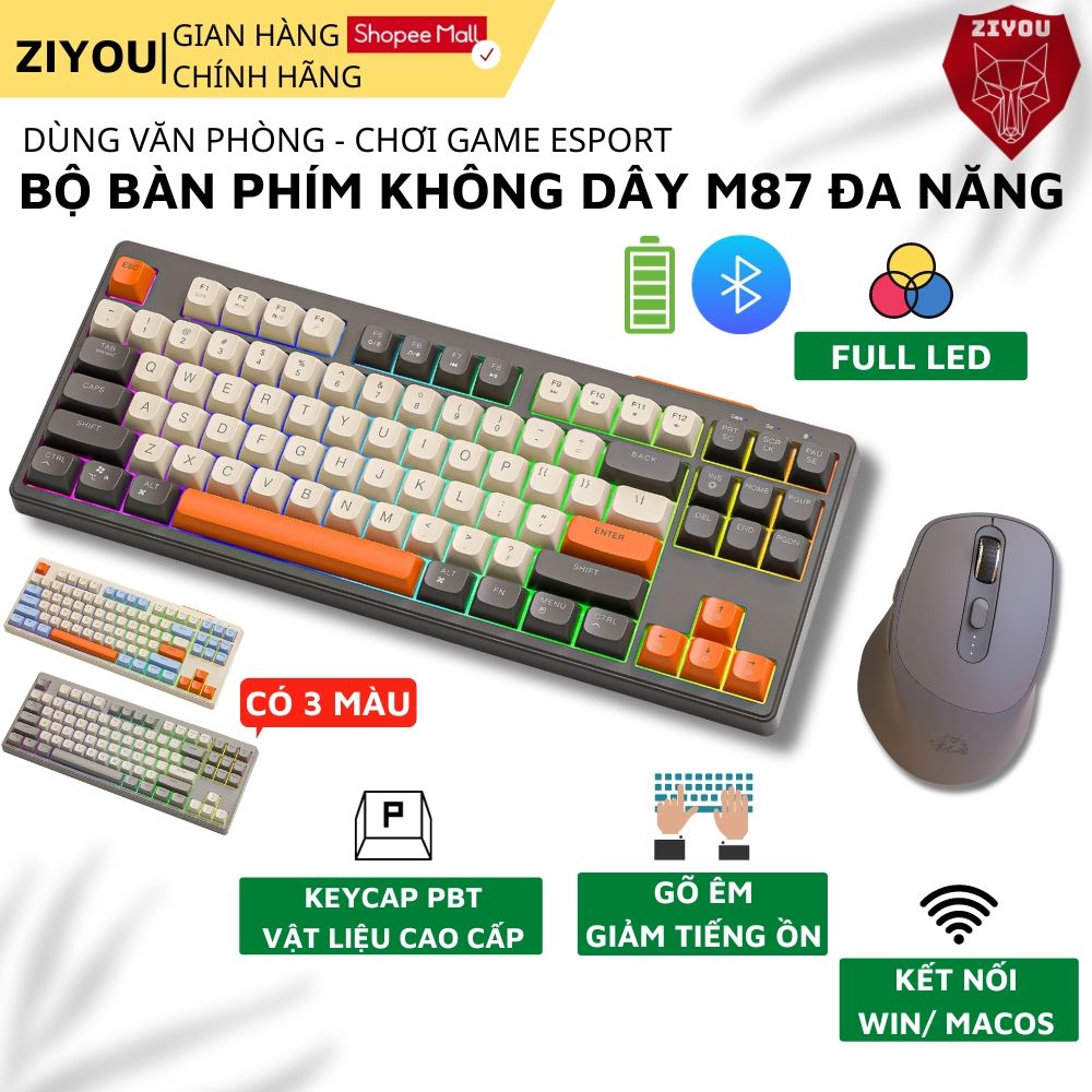 Bộ Bàn Phím Chuột Bluetooth Không Dây Ziyou M87 LED Kết Nối Đa Năng Chơi Game Dùng Văn Phòng