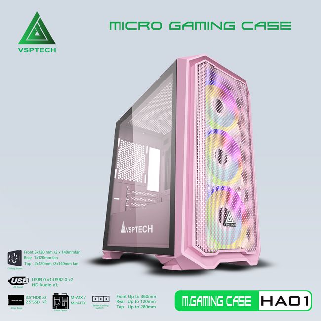 CASE VSPTECH GAMING HA01 PINK