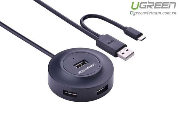 Bộ chia 4 cổng USB 2.0 Ugreen 20278 hỗ trợ OTG (màu đen)