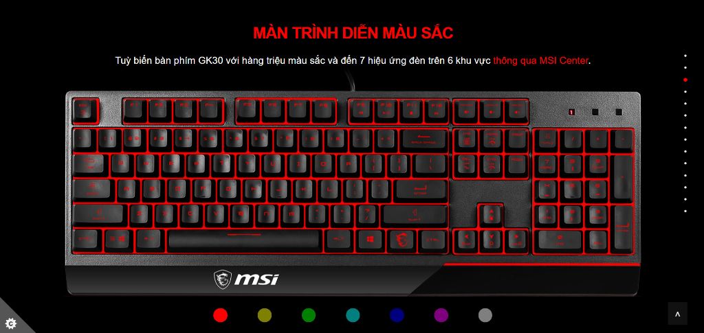 Bàn phím gaming giả cơ MSI Vigor GK30 - Cáp dài 1,8m - Phím 12 triệu lần nhấn - RGB Mystic Light - Bảo hành 1 năm