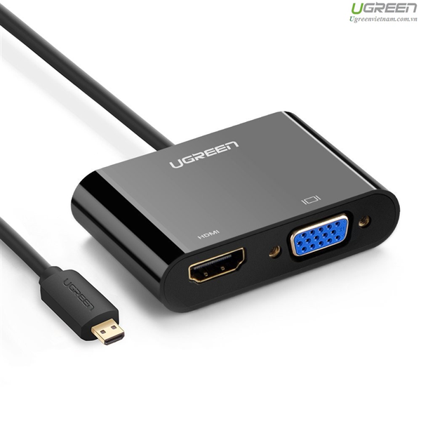 Cáp chuyển đổi Micro HDMI to VGA và HDMI + Audio chính hãng Ugreen 30355 cao cấp