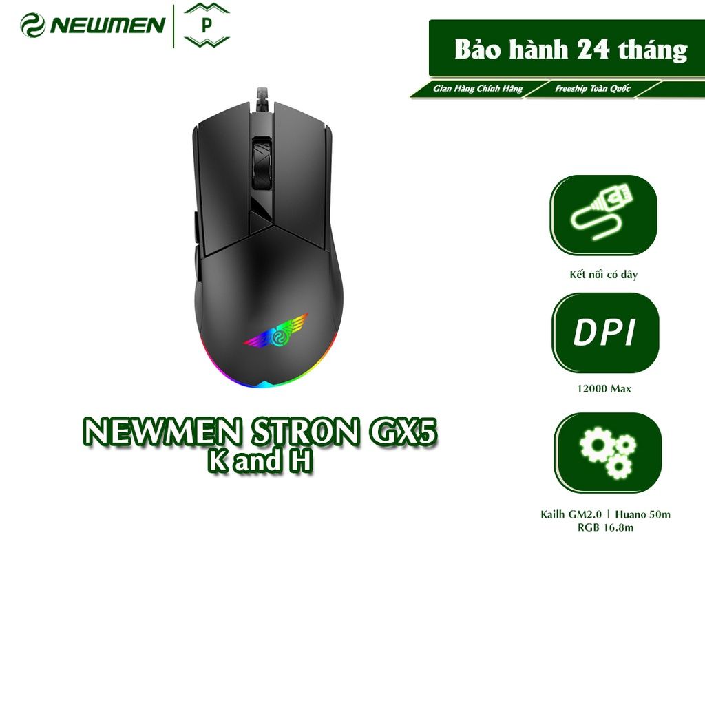 Chuột máy tính có dây Gaming NEWMEN STRON GX5,12000 DPI,Sensor Pixart PAW3327,LED RGB,for FPS,RTS